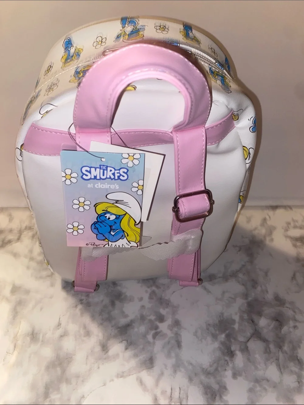 Claire's The Smurfs Mini Backpack - White, Pink, Blue, Yellow